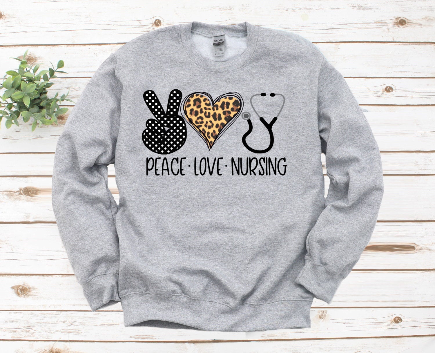 Peace Love Nursing RN Love Nurse Grey Long Sleeve Sweatshirt Sweater