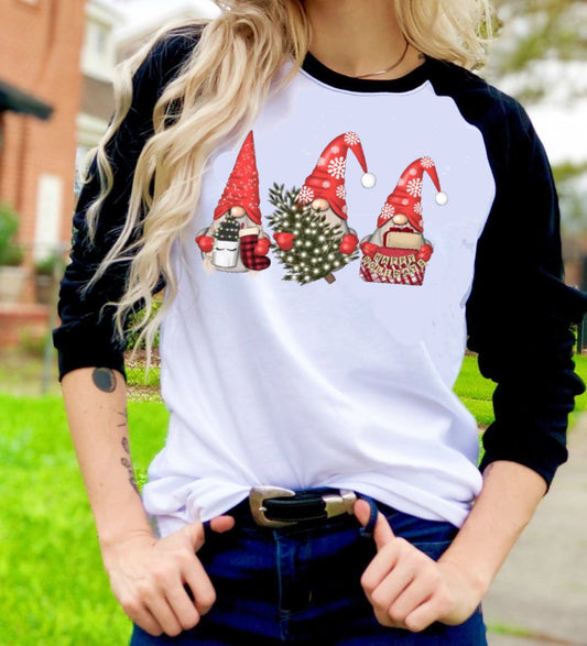 Christmas Tree Gnomies Gnomes Funny Christmas  t-shirt Raglan shirt Novelty Graphic Tee T-Shirt Raglan