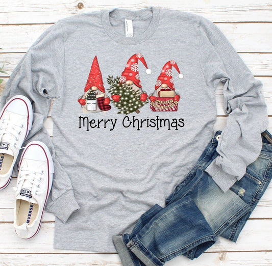 Merry Christmas Gnomies Funny Chilling Gnomes Christmas Adult Kids Toddler Long Sleeve Shirt