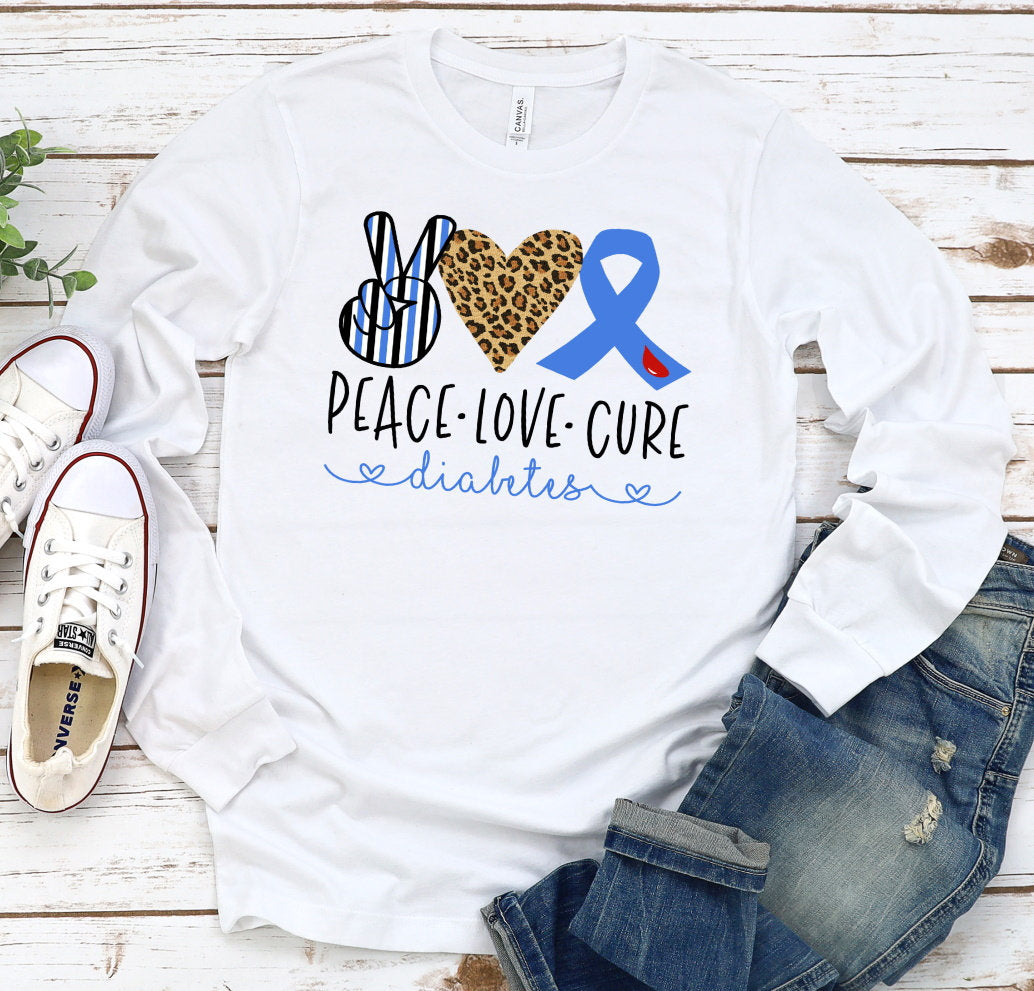 Peace Love Cure Type One Diabetes Awareness Adult Kids Toddler Long Sleeve Shirt