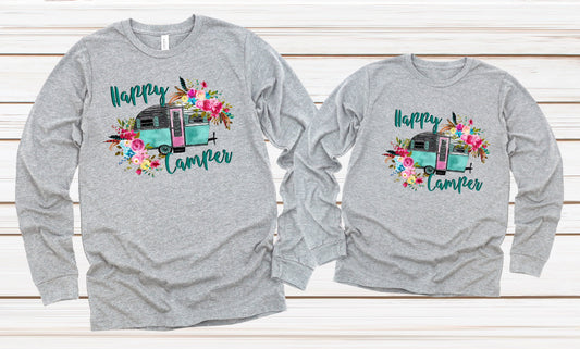 Happy Camper Crew Camper Camping Vacation Adult Kids Toddler Long Sleeve Shirt
