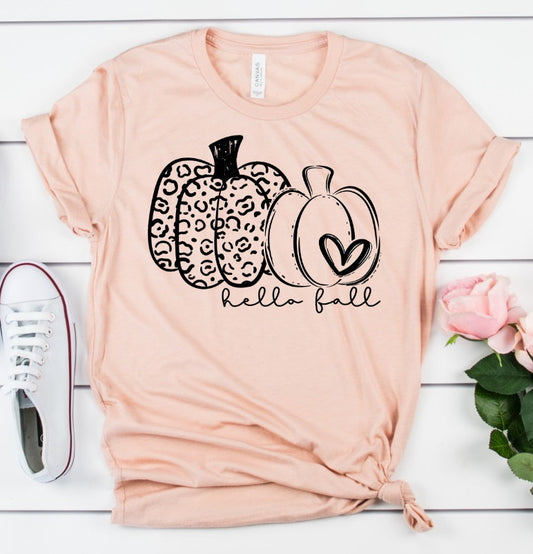 Hello Fall Double Pumpkin Fall Autumn Pumpkin Patch Novelty T-Shirt