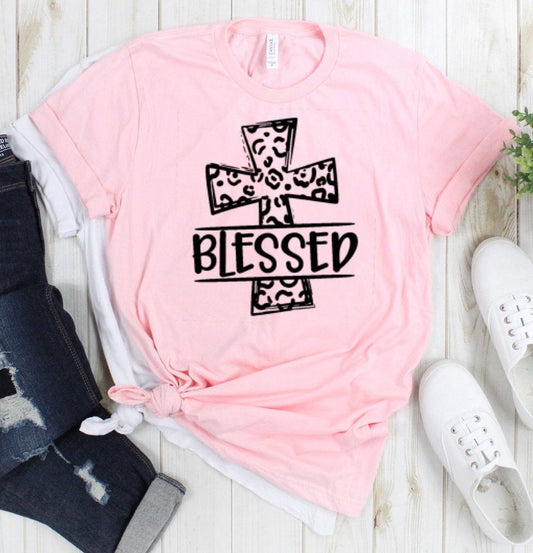 Blessed Leopard Cross Christian Easter Novelty T-Shirt