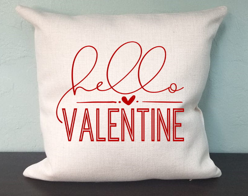 Hello Valentine Hearts Pillow Cover - Valentine&#39;s Day - Valentine Decorations Farmhouse Decor Throw Pillow Cover