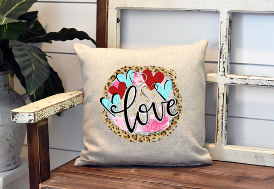 Love Leopard Blue Hearts Pillow Cover - Valentine&#39;s Day - Valentine Decorations Farmhouse Decor Throw Pillow Cover