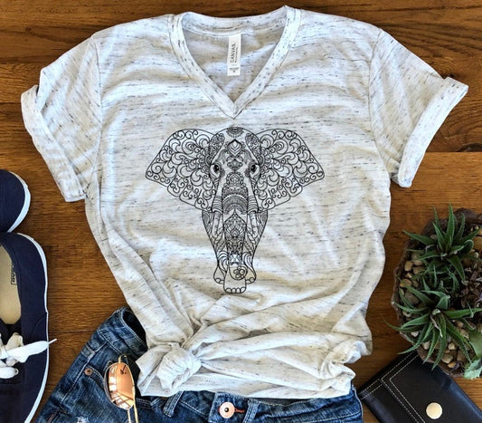 Elephant Mandala Safari Boho Unisex V Neck T-Shirt