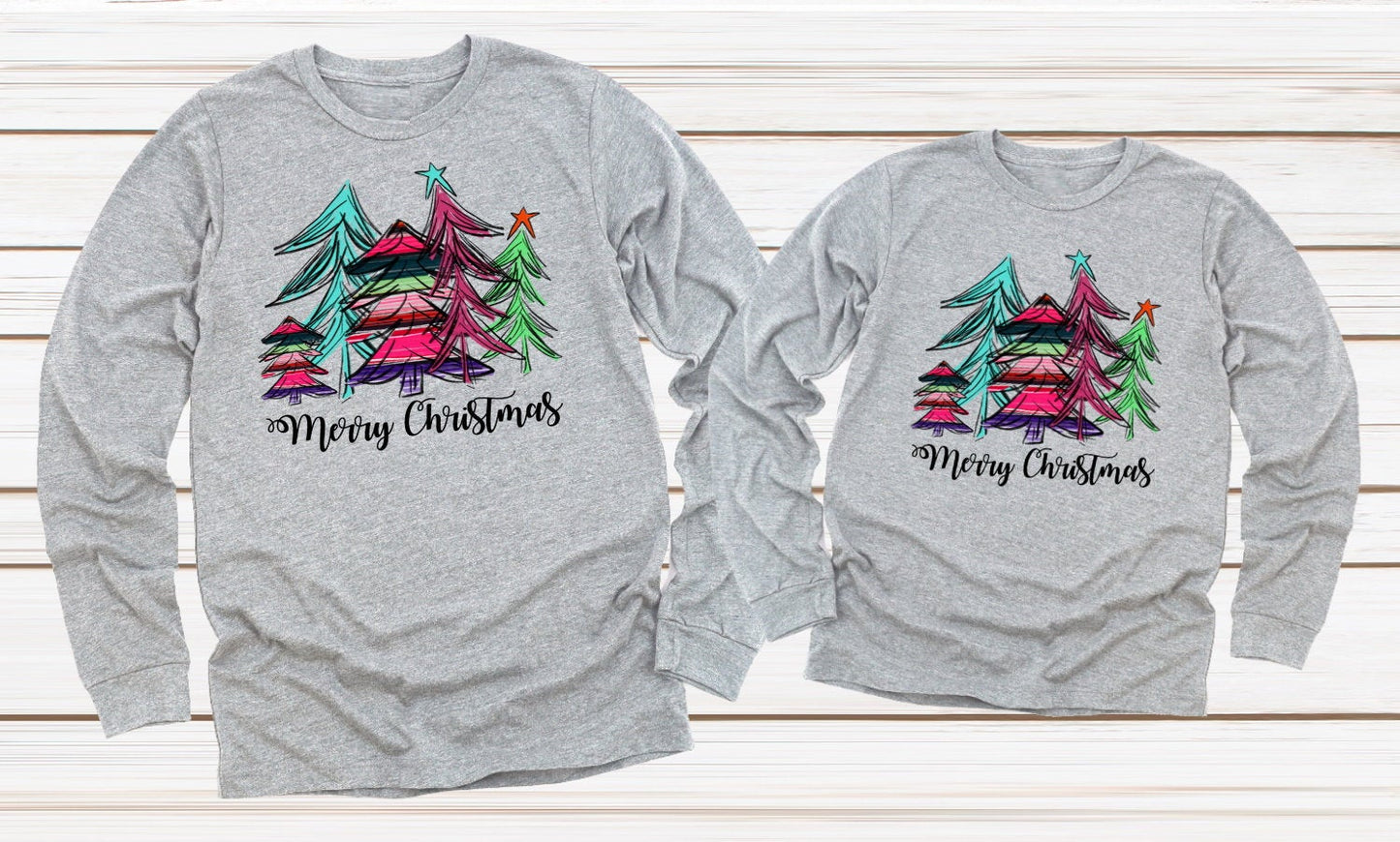 Merry Christmas Serape Tree Christmas Trees Adult Kids Toddler Long Sleeve Shirt