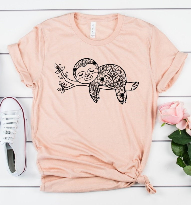 Sloth Mandala, Cute Sloth, Animal Shirt Boho Unisex Novelty T-Shirt