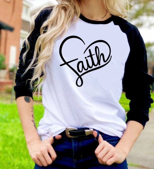 Faith Heart Blessed Christian t-shirt Raglan shirt Novelty Graphic Tee T-Shirt Raglan