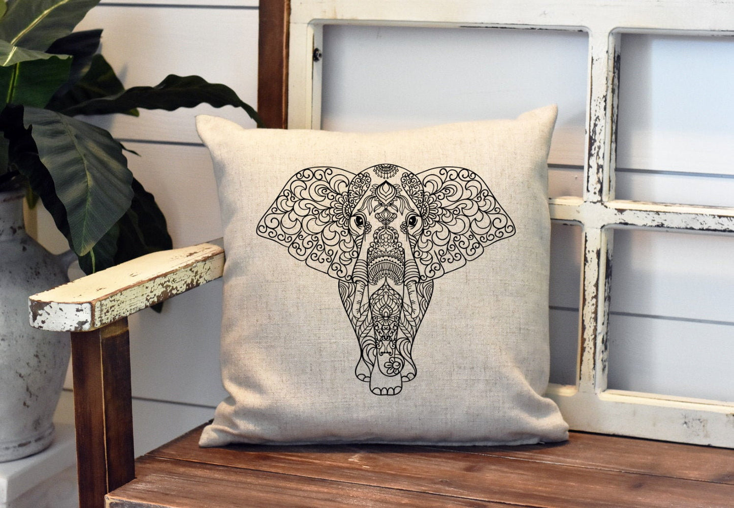 Elephant Mandala Safari Boho Pillow Cover - Elephant Lover -  Decorations Farmhouse Decor Throw Pillow Cover