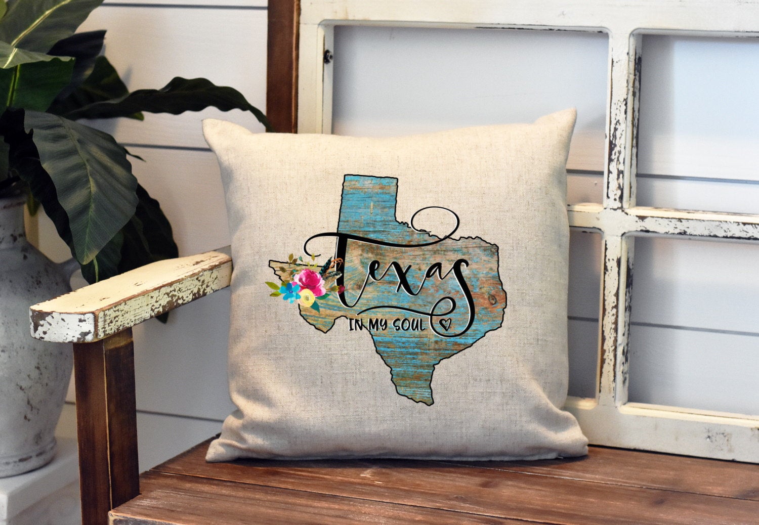 Texas In My Soul Pillow Cover - Floral Watercolor - State Of Texas Decorations Farmhouse Decor Throw Pillow Cover