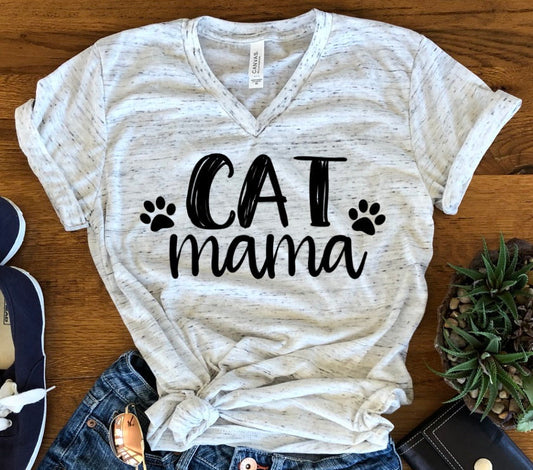 Cat Mama Mom Of Cats Mom Pet Lover Fur Bella Unisex V Neck T-Shirt