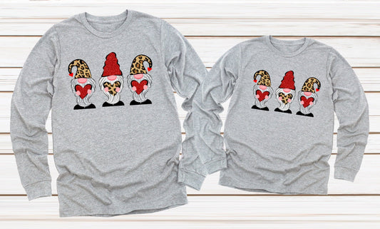 Valentines Leopard Gnomes Hearts Valentine's Day Gnome Adult Kids Toddler Tee Long Sleeve Shirt