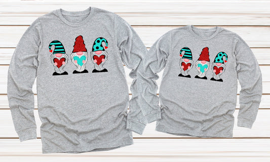 Valentines Teal Red Gnomes Hearts Valentine&#39;s Day Gnome Adult Kids Toddler Tee Long Sleeve Shirt