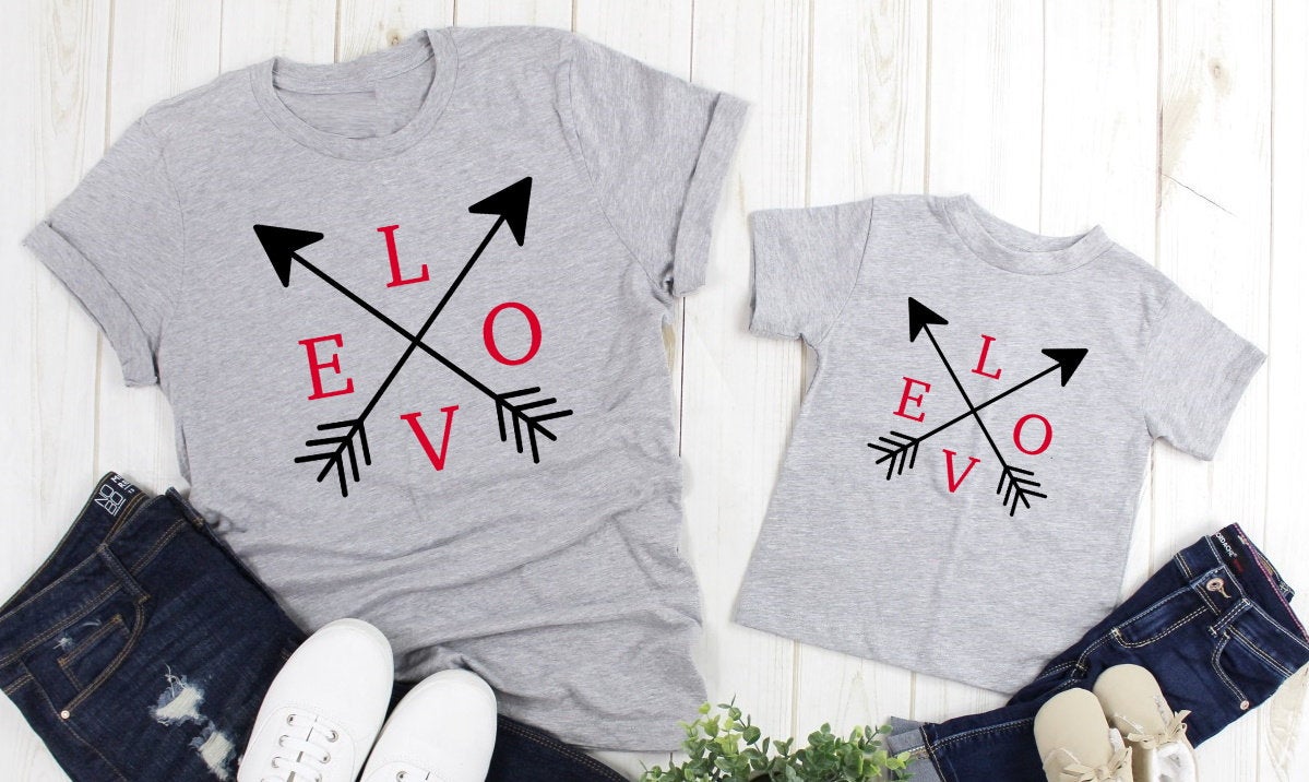 Love Arrow Valentine&#39;s Day Arrows Hearts Love Adult Kids Toddler Baby Shirt