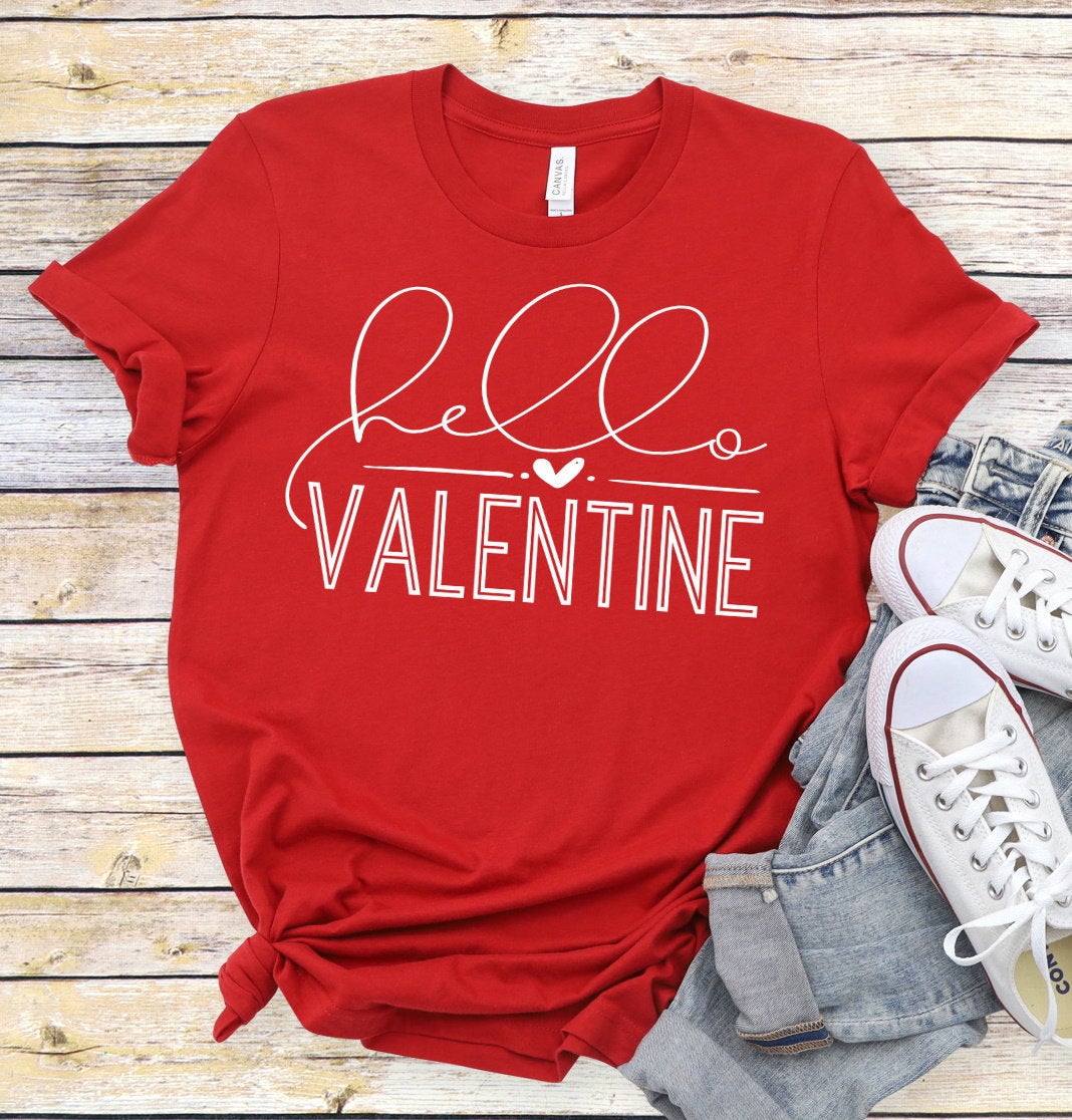 Hello Valentine Heart Love Hearts Valentine&#39;s Day Novelty T-Shirt
