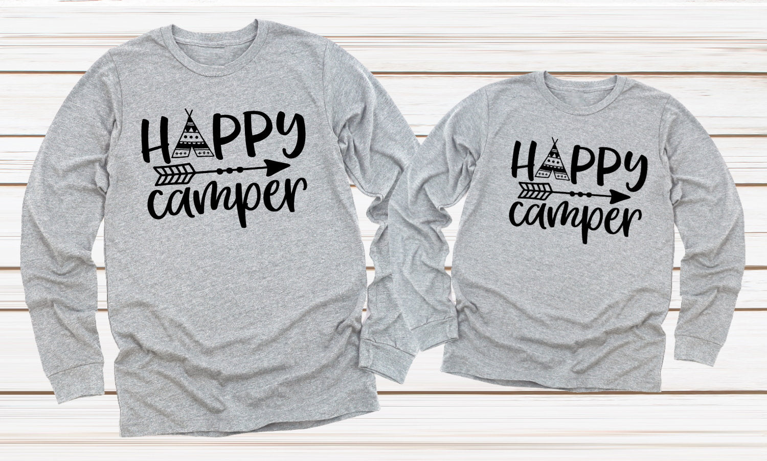 Happy Camper Crew Arrow Camper Camping Vacation Adult Kids Toddler Long Sleeve Shirt