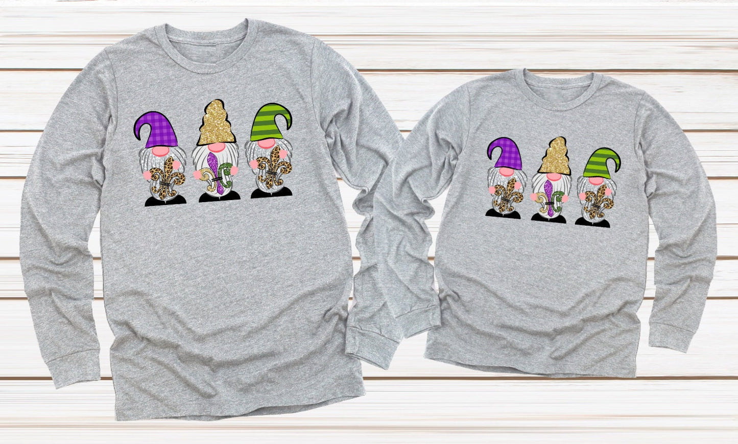 Gnomes Mardi Gras Gnome Fleur De Lis, Fat Tuesday, Louisiana Adult Kids Toddler Long Sleeve Shirt
