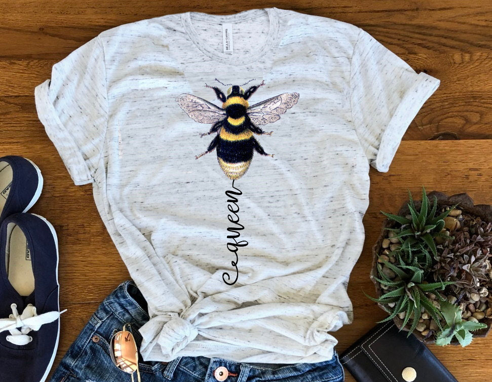 Queen Bee Bumble Bee Unisex Fun Graphic Tee T-Shirt Crew of V Neck