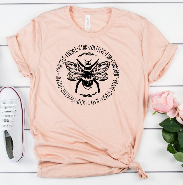 Bee Kind Circle, Humble, Nice Sayings Bumble Bee Positive Inspirational Anti Bully Teacher Novelty T-Shirt