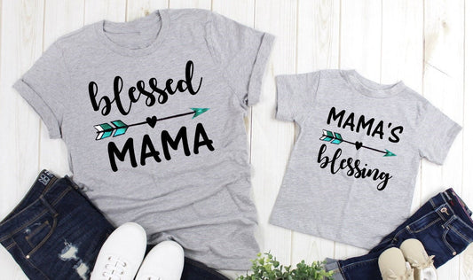Blessed Mama Mama&#39;s Blessing Arrow Mom Mini Mama Mommy Me Adult Kids Toddler Baby Shirt