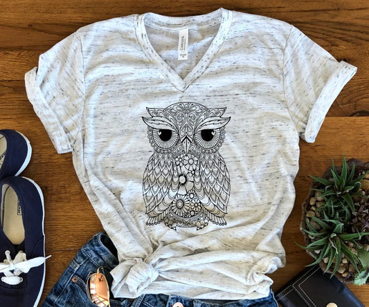 Owl Mandala Safari Boho Bird Unisex V Neck T-Shirt