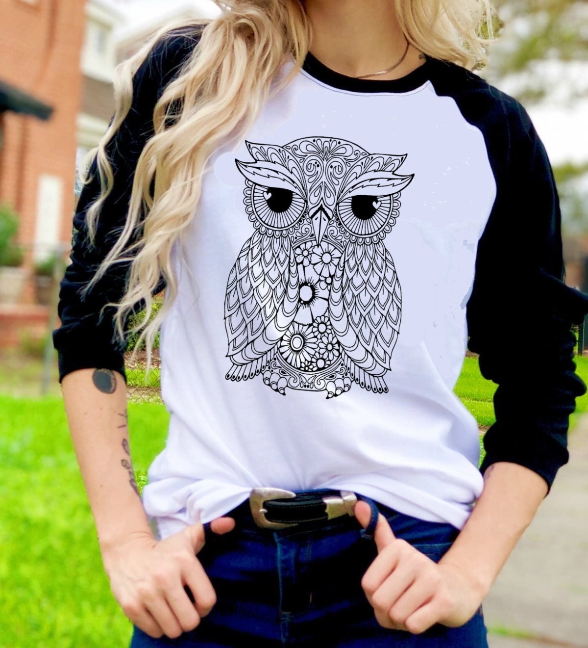 Owl Mandala Owl Bird Boho Unisex Novelty T-Shirt Tee Raglan shirt