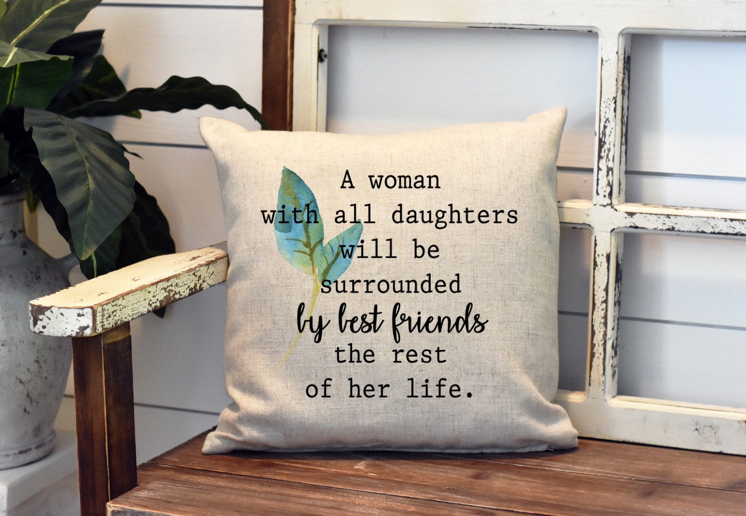 Mom of daughters Pillow Cover - Woman With All Daughters Surrounded By Best Friends For Life - Farmhouse Decor Throw Pillow Cover
