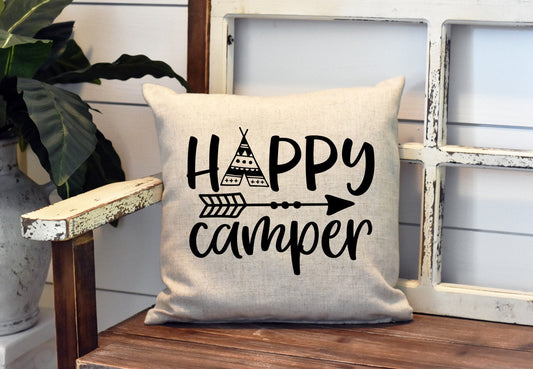 Happy Camper Arrow Pillow Cover - Camp Travel Trailer - Camping RV Farmhouse Decor Throw Pillow Cover