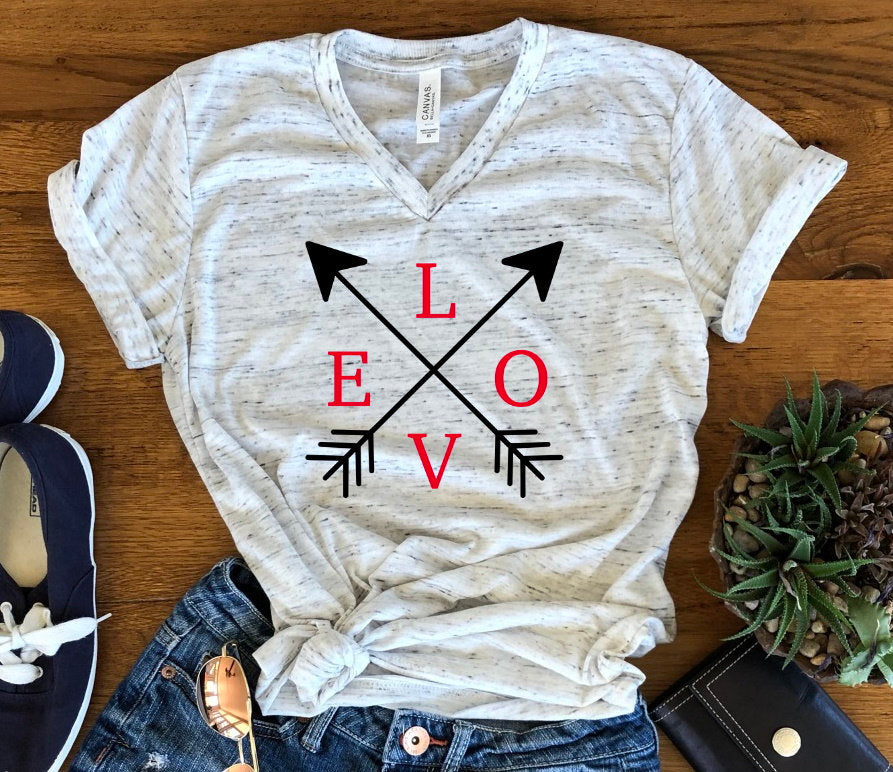 Love Arrow Valentines Arrows Hearts Valentine&#39;s Day Bella Unisex V Neck T-Shirt