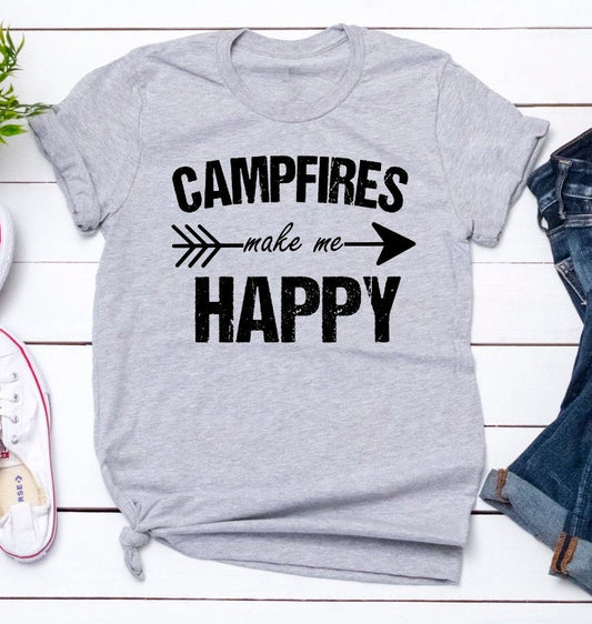 Campfires Make Me Happy Camp Camper Camping RV Novelty T-Shirt