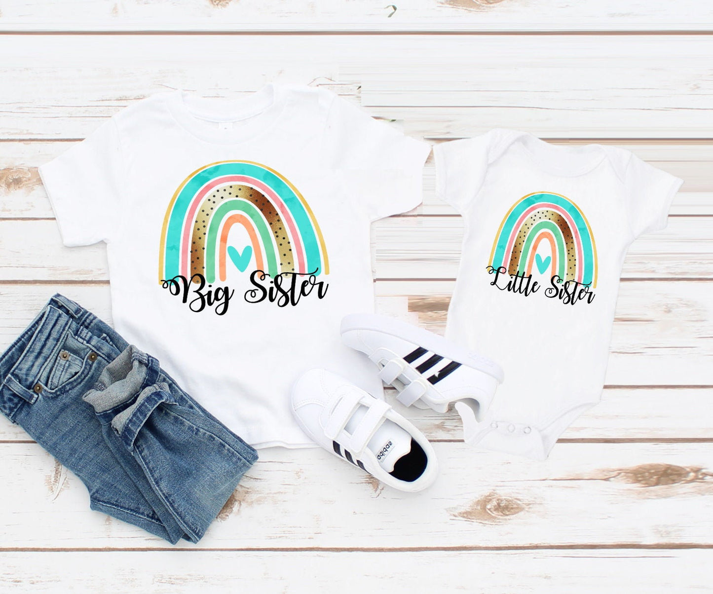 Rainbow Kids Big Sister Little Sister Shirt, Siblings Big Sister T-shirt, Pregnancy Announcement Tee