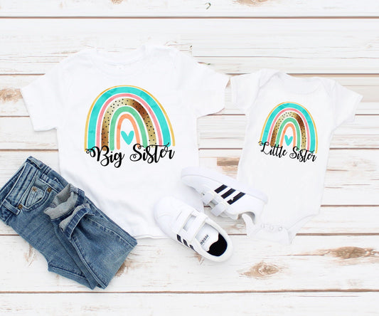 Rainbow Kids Big Sister Little Sister Shirt, Siblings Big Sister T-shirt, Pregnancy Announcement Tee