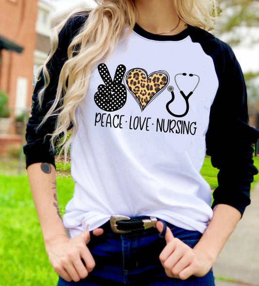 Peace Love Nursing Nurses RN Nurse Tee Raglan shirt