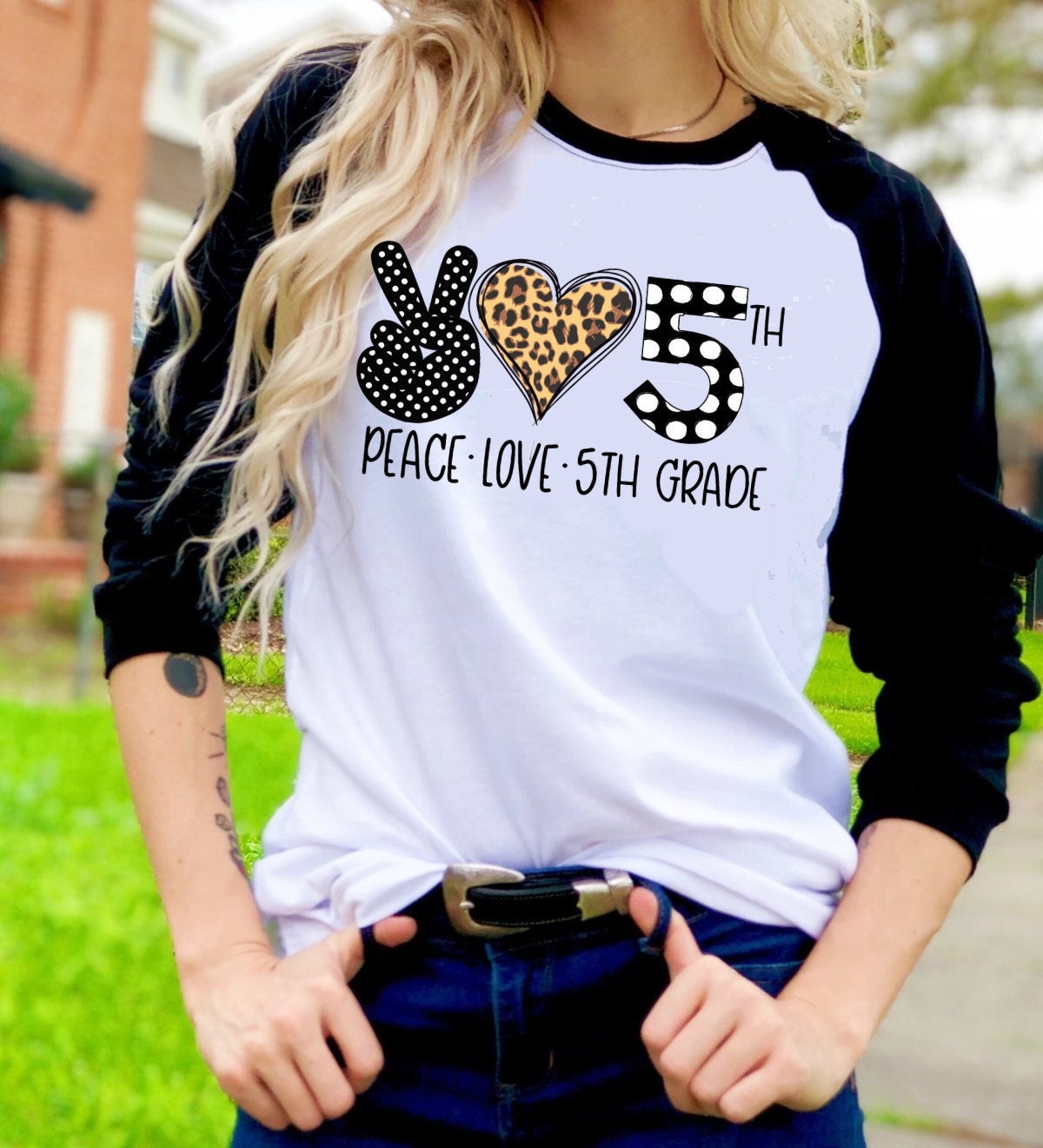 Peace Love 5th Grade Fifth Grade Teacher Teaching Back To School Tee Raglan shirt