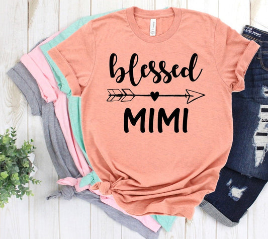 Blessed Mimi Grandma New Grandma Pregnancy Reveal Announcement Novelty T-Shirt