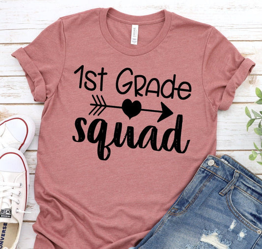 1st Grade Squad Teacher Tee, First Grade Team, Back To School Teacher Novelty T-Shirt