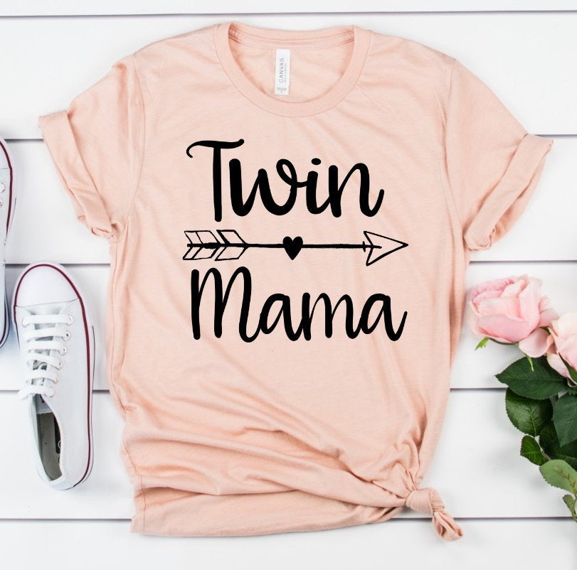 Twin Mama New Mom Pregnancy Reveal Announcement Novelty T-Shirt