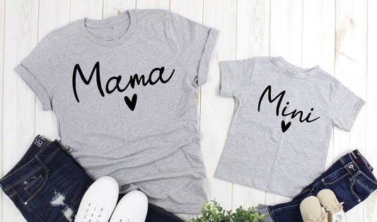 Mama Mini Heart, Mommy Me Matching Shirts, Family Shirts, Adult Kids Toddler Baby Shirt