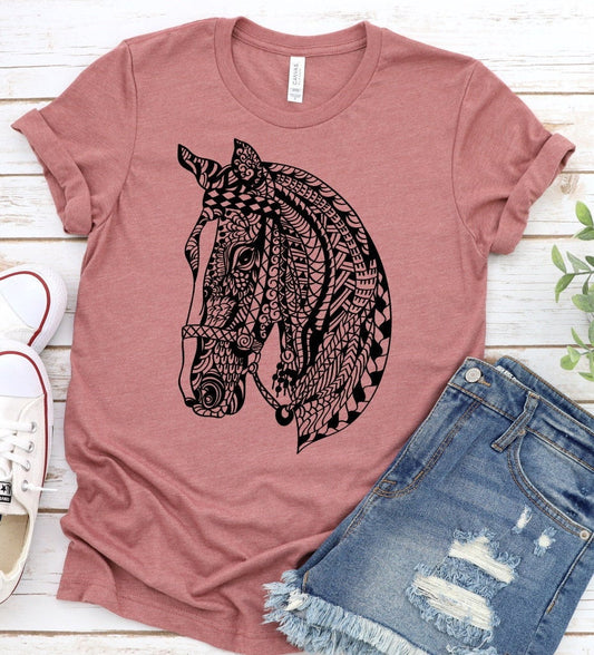 Horse Mandala, Horse Lover, Equestrian, Animal Shirt Boho Unisex Novelty T-Shirt