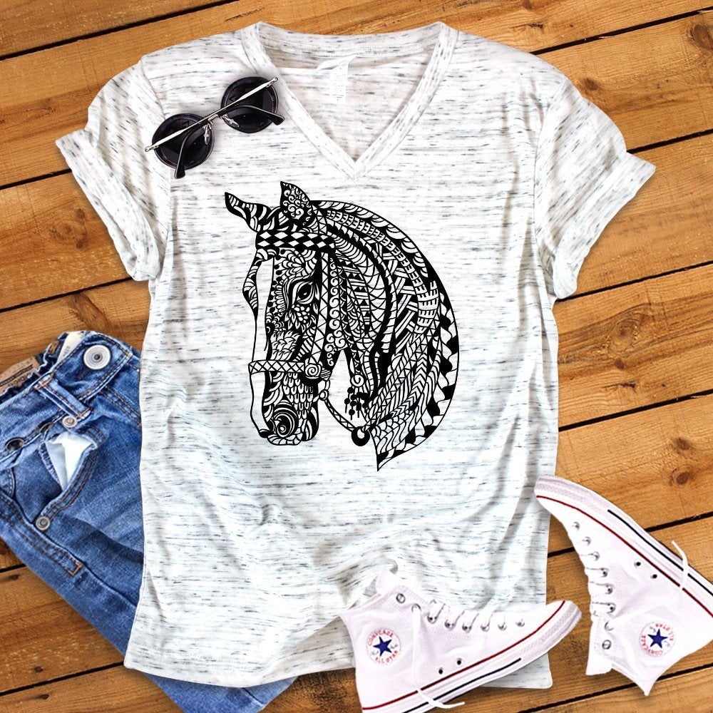 Horse Mandala Safari Boho, Floral Horse, Horse Lover Unisex V Neck T-Shirt