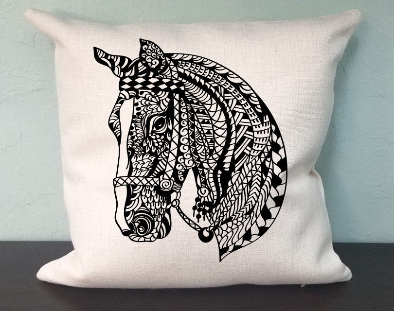 Horse Mandala Boho Pillow Cover - Horse Lover -  Decorations Farmhouse Decor Throw Pillow Cover