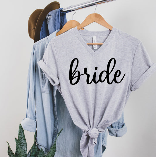 Bride Just Married New Bride Bridal Shower Shirt Honeymoon Bella Unisex V Neck T-Shirt