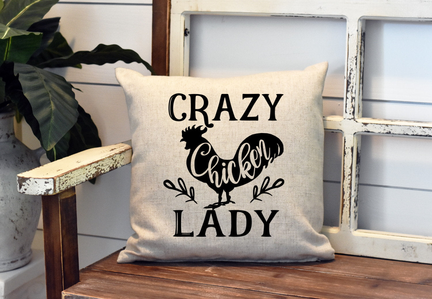 Crazy Chicken Lady Pillow Cover - Farm Pillow - Chicken Decorations Farmhouse Decor Throw Pillow Cover