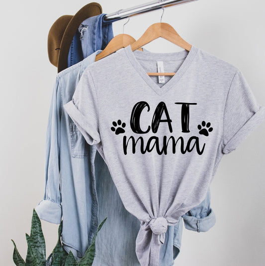 Cat Mama Fur Mom Mother Of Cats Mom Pet Lover Fur Bella Unisex V Neck T-Shirt