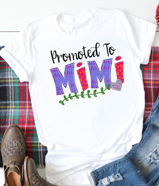 Promoted To Mimi, New Grandma, Pregnancy Announcement, Grandma to be, Pregnancy Reaveal Unisex Grandmother Tee Novelty T-Shirt