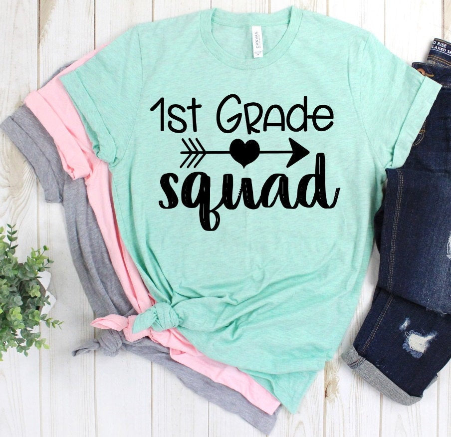 1st Grade Squad Teacher Tee, First Grade Team, Back To School Teacher Novelty T-Shirt