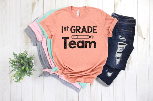 1st Grade Team, 1st Grade Squad, Pencil Back To School Teacher Novelty T-Shirt