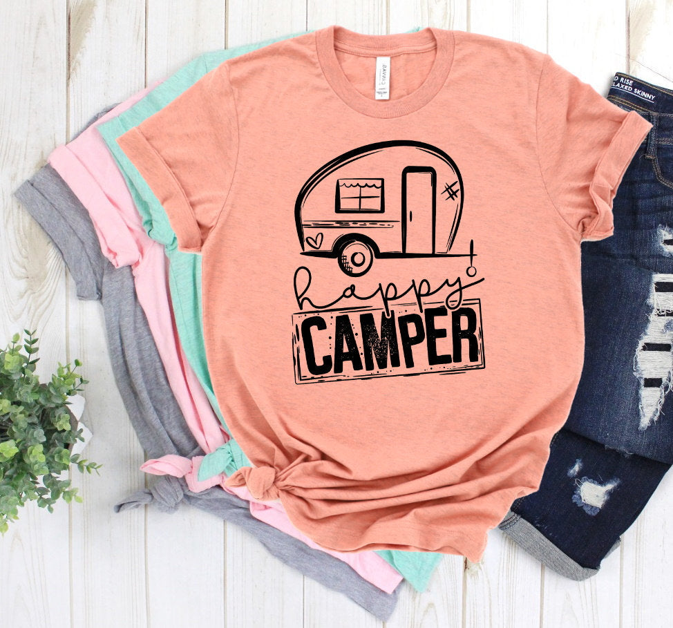 Happy Camper Camping RV Vacation Travel Camp Novelty T-Shirt