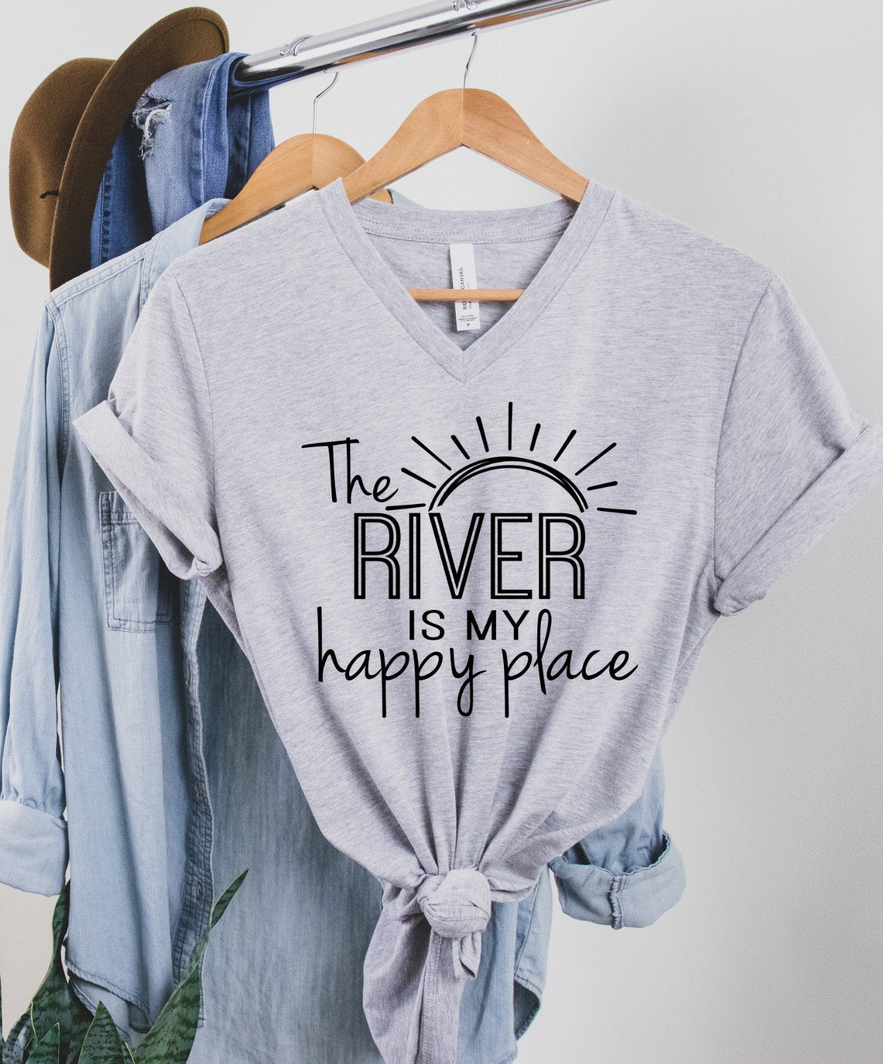 The River Is My Happy Place, Tubing, River Lover, Girls Weekend, Lake Is Happy Place Unisex V Neck Graphic Tee T-Shirt